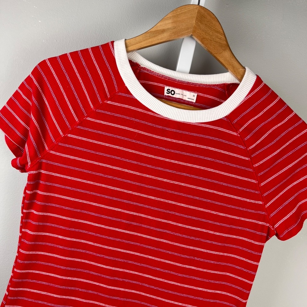 SO Goods for Life Baby Tee T-Shirt Womens‎ M Red Stripe Short Sleeve Ringer